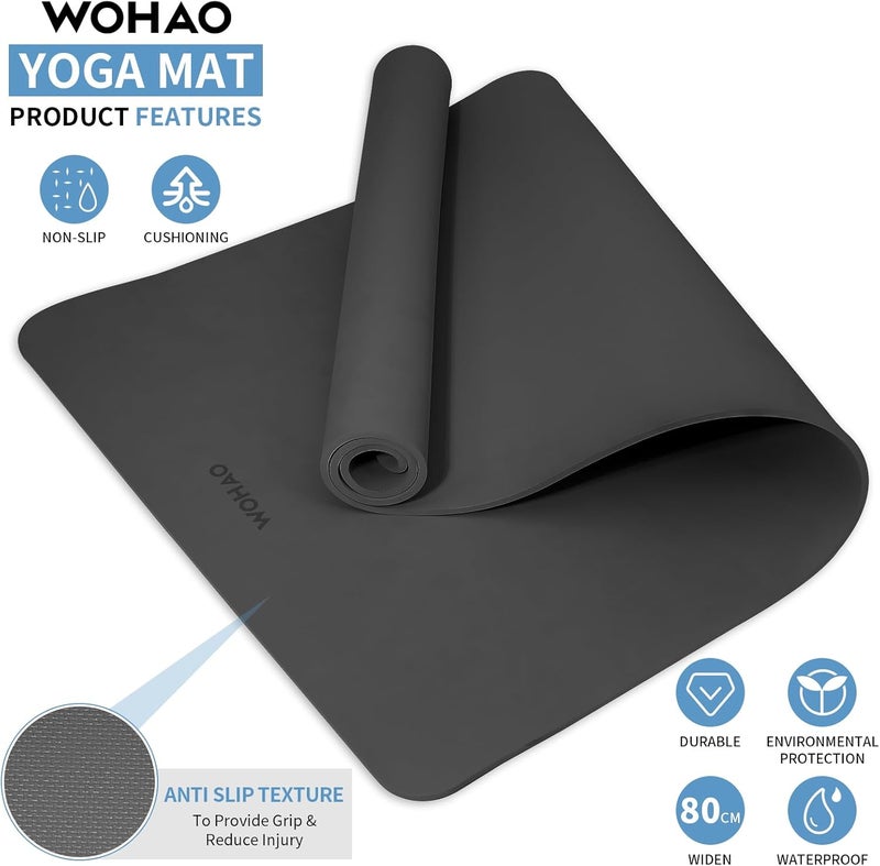wohao Extra Wide & Thick 8mm Yoga Mat, 72"x31.5" Large Non Slip Exercise Mat, Premium POE Material for Superior Cushioning & Stability, with Strap for Home Gym, Pilates - Image 2